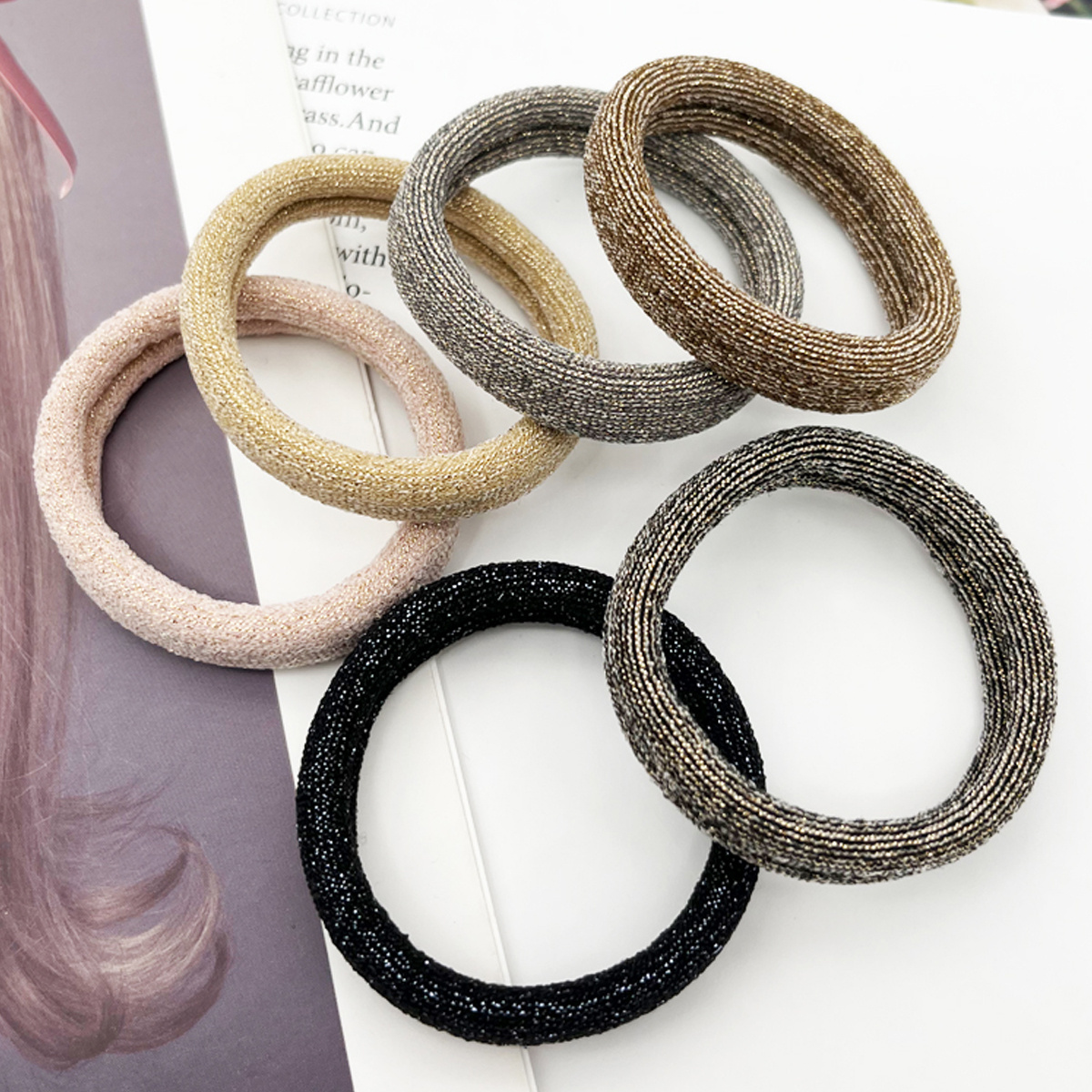 Image of 6 Metallic Hair Ties With Contrasting Colors, Wide And Thick, High Elasticity, Seamless, Suitable For Women.