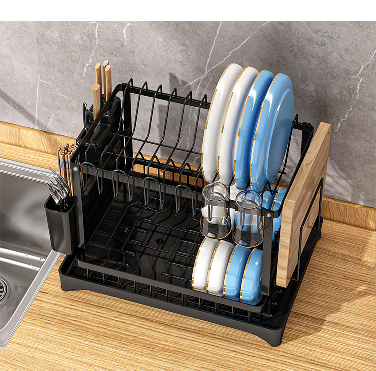 two tier dish drying rack   kitchen rack with   and utensil holder for countertop details 7