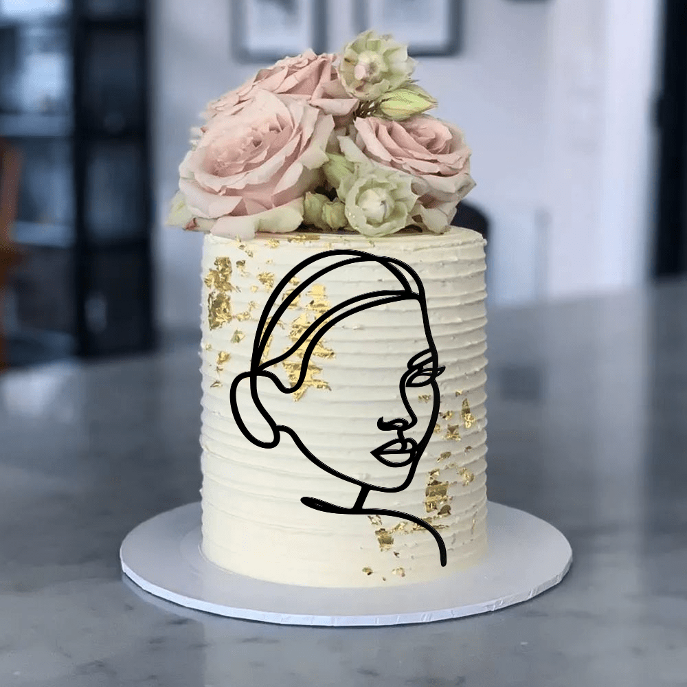 Black Acrylic Lady Face Cake Topper Birthday Cake Decoration