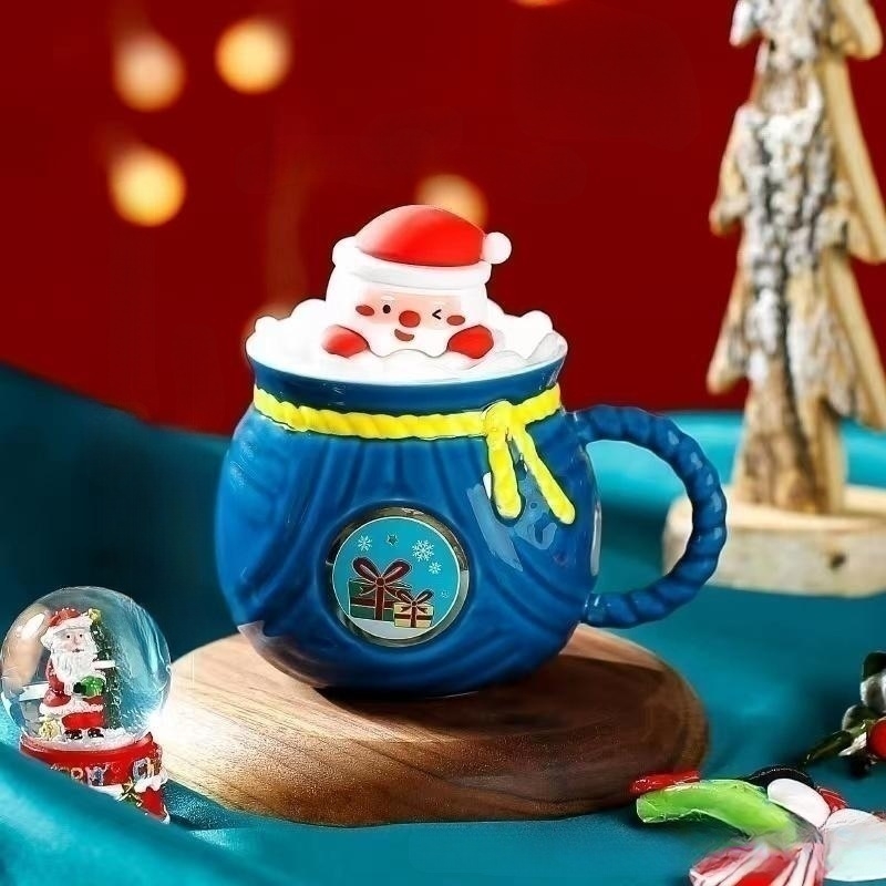 1pc 400ml/13.4oz Ceramic Christmas Mug With Lid, Christmas Tree & Santa  Claus Pattern, Large Capacity Coffee Cup