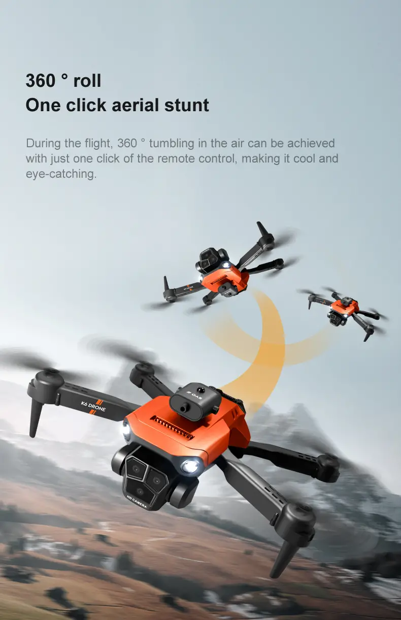 k6 max black optical flow hd triple camera remote control drone with 1 2 3 batteries esc camera 360 smart obstacle avoidance wifi fpv headless mode track flight foldable quadcopter details 13