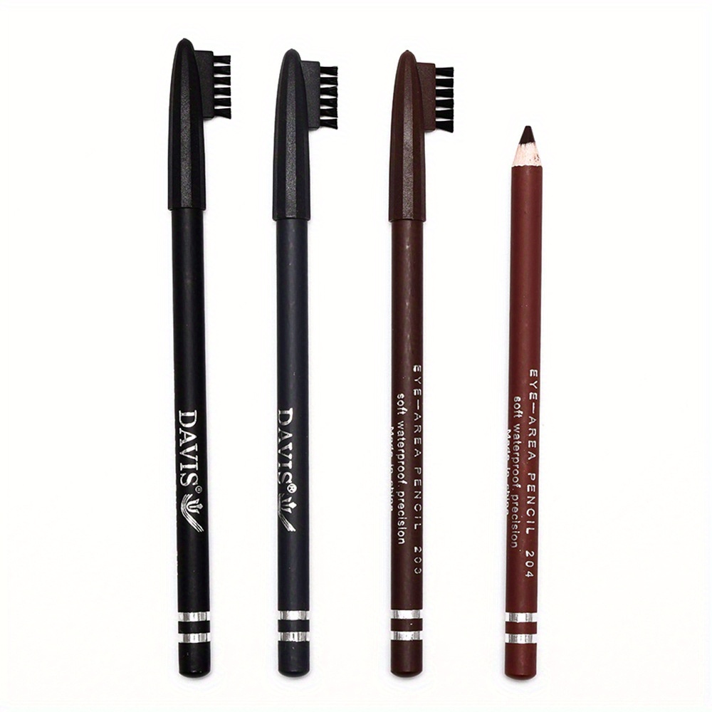 short handle wooden eyebrow pencil with brush eyeliner pencil black dark brown makeup   Product details 1