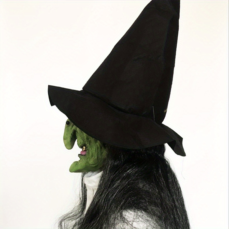 1pc Old Woman Witch Mask Halloween Costume Mask With Hair And Hat ...