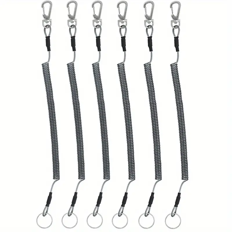 6pcs Retractable Fishing Lanyards, Pole Safety Spring Lanyard With  Carabiner, Fishing Accessories