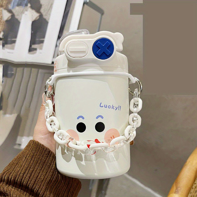 cute cartoon vacuum cup straw chain stainless steel white d water bottle chain 0