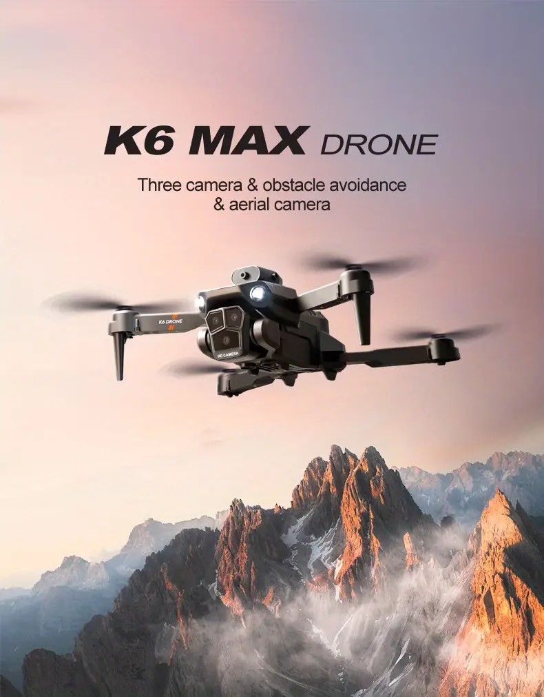 k6 max black optical flow hd triple camera remote control drone with 1 2 3 batteries esc camera 360 smart obstacle avoidance wifi fpv headless mode track flight foldable quadcopter details 0