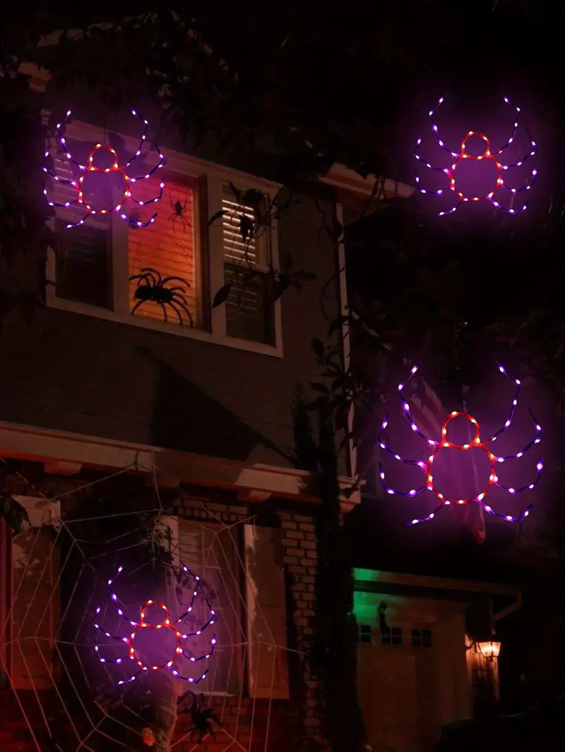 1pc spider iron decorative lights battery powered fairy string lights bedroom party wedding autumn harvest home party garden tree lights outdoor lawn garden path halloween decorations orange and purple details 1