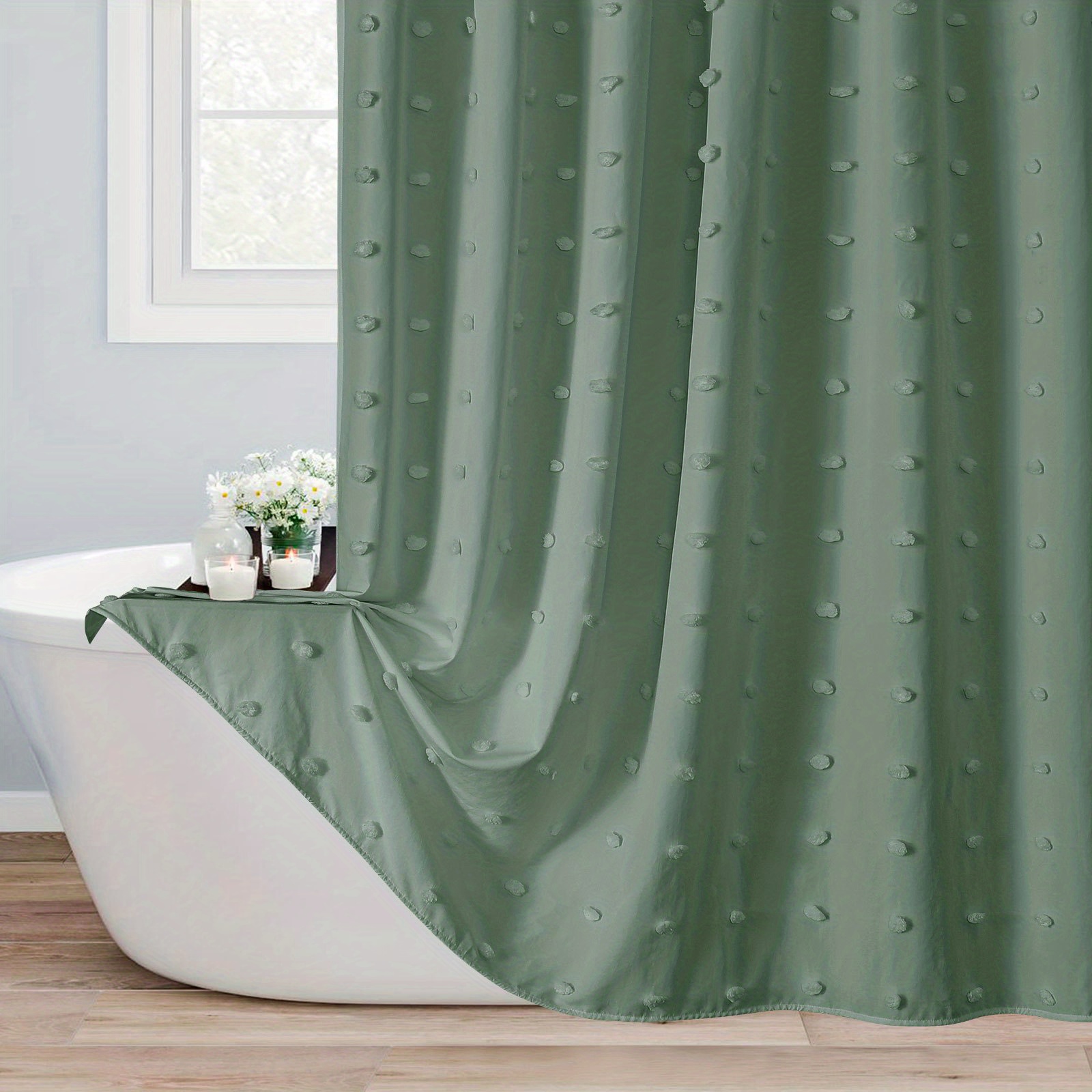 Boho Tufted Pleat Fabric Shower Curtain