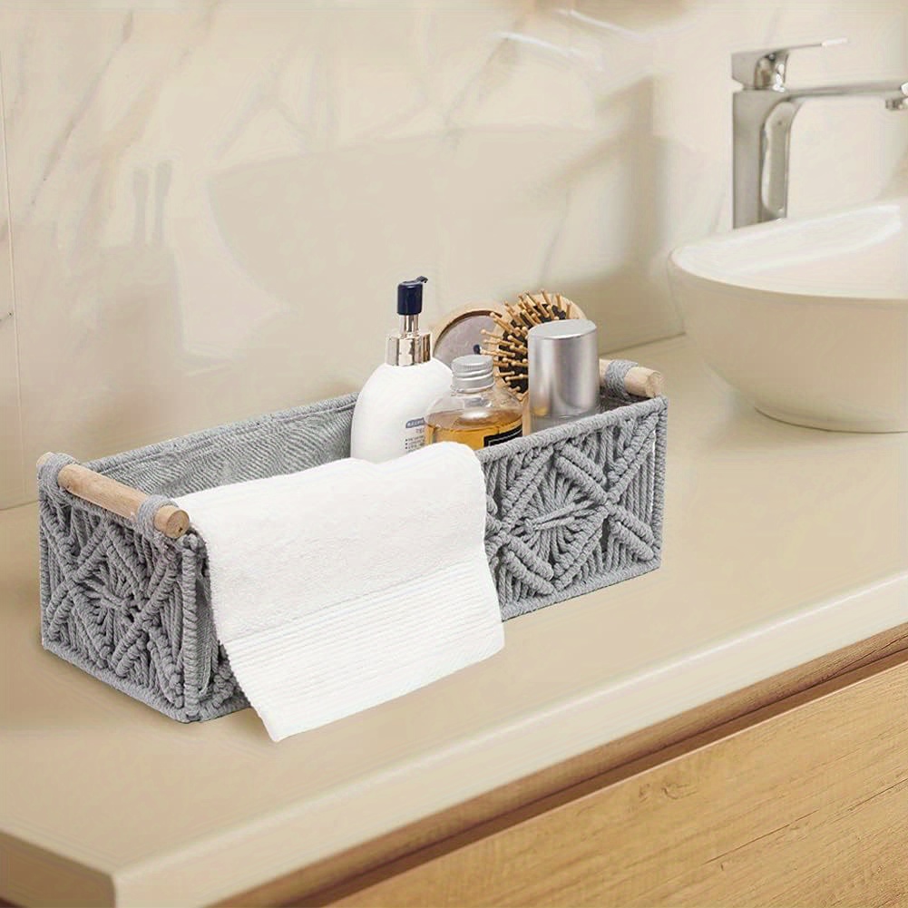 Boho Decor Storage Basket, Handmade Woven Decorative Countertop Toilet Shelf,  Cabinet Organizer Box For Bathroom Bedroom Living Room, Home Decor,  Bathroom Organizers & Storage - Temu