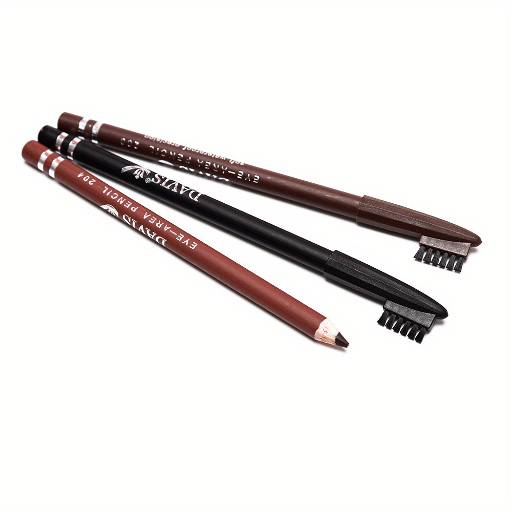 short handle wooden eyebrow pencil with brush eyeliner pencil black dark brown makeup   Product details 2