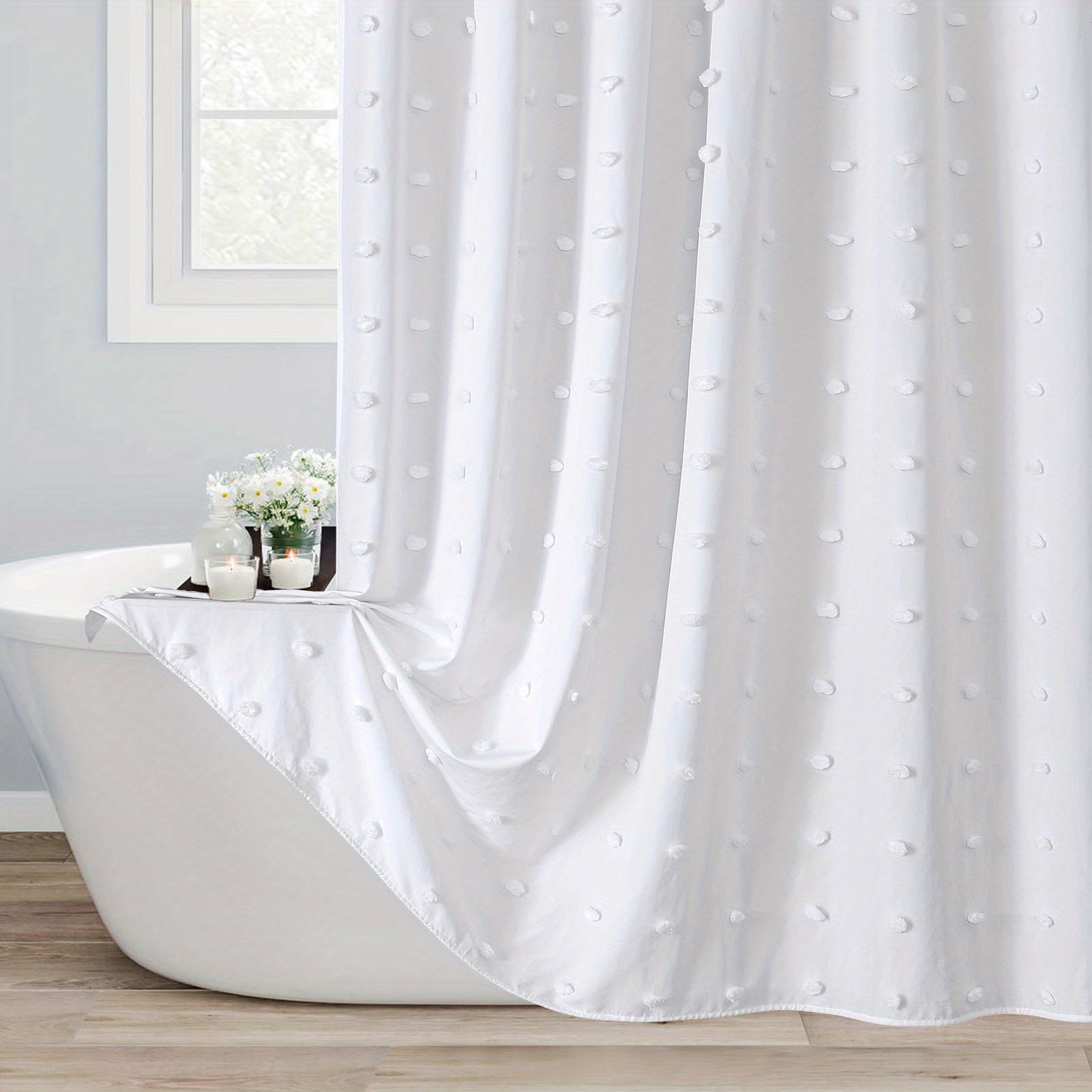 Boho Tufted Pleat Fabric Shower Curtain