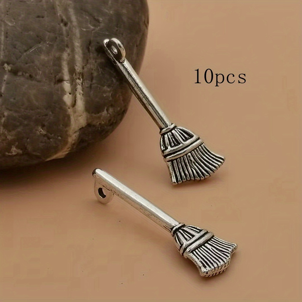 Image of 10pcs Antique Silvery Alloy Broom Charm Pendants For Bracelet Necklace Jewelry Craft Making A-198