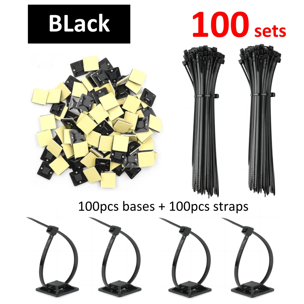 140 Pack 3/4 Zip Tie Adhesive Mounts Self Adhesive Cable Base Holders with  Multi-Purpose Tie wire clips with screw hole,Anchor stick on wire