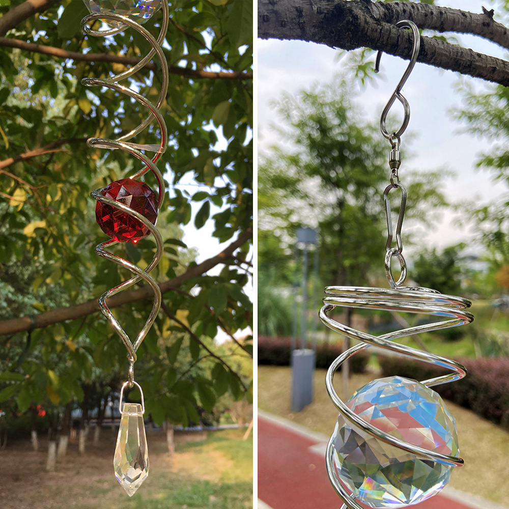1pc Gazing Ball Spiral Tail Wind Spinner Stabilizer, 3D Spiral Rotation  Metal Pendant Sun Catcher Wind Chimes Spinning Sequins With Hanging Swivel