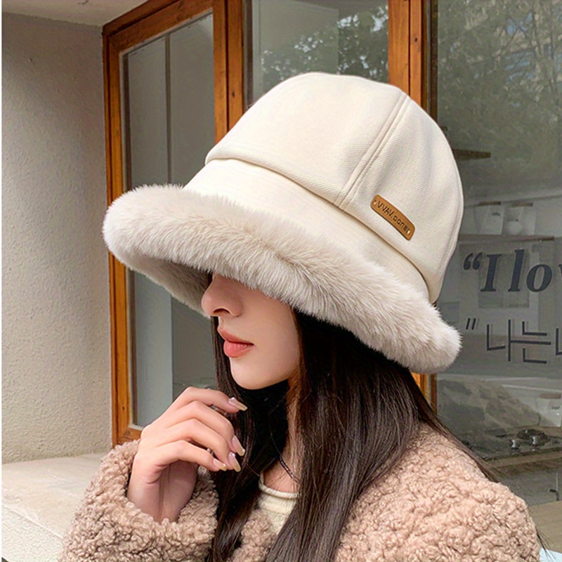 Women Winter Fluffy Plush Bucket Hat Ladies Warm Faux Fur Soft Fisherman  Cap Hat