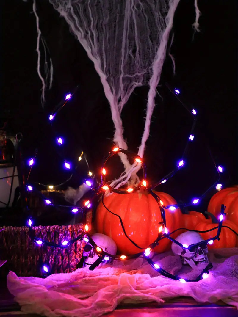 1pc spider iron decorative lights battery powered fairy string lights bedroom party wedding autumn harvest home party garden tree lights outdoor lawn garden path halloween decorations orange and purple details 4