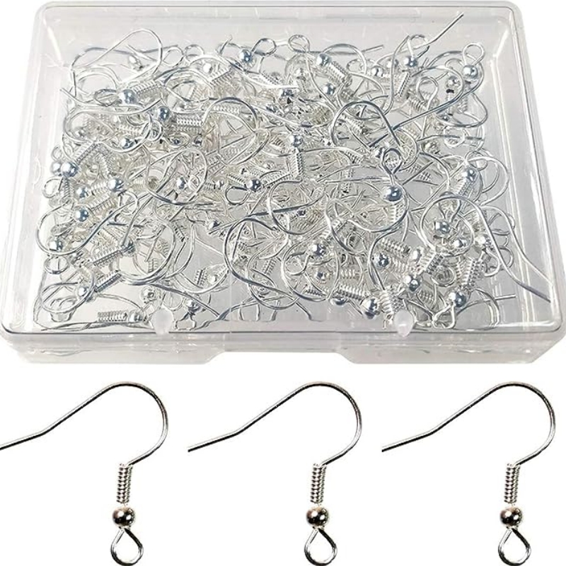 Earring Hook With Ball And Coil Hypoallergenic Silver Plated - Temu