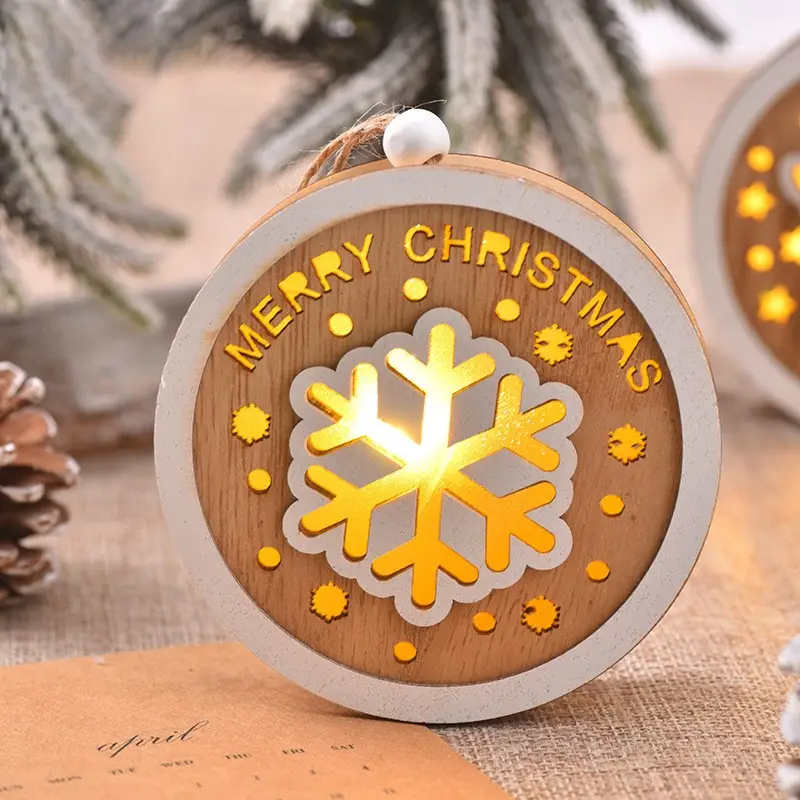 1pc 23 new christmas wooden painted christmas round light sign hanging creative hollow christmas tree decoration with lights hanging sign details 2