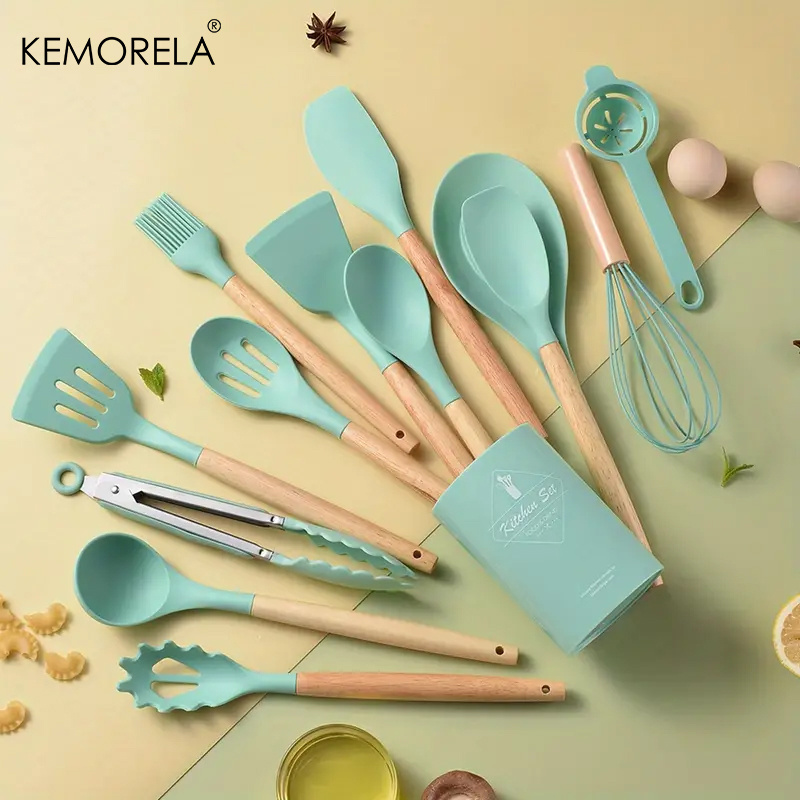 Silicone Utensil Set - Non-stick Cooking Utensils With Wooden Handle &  Storage Bucket - Apartment & College Dorm Essential Kitchen Supplies - Temu  United Arab Emirates