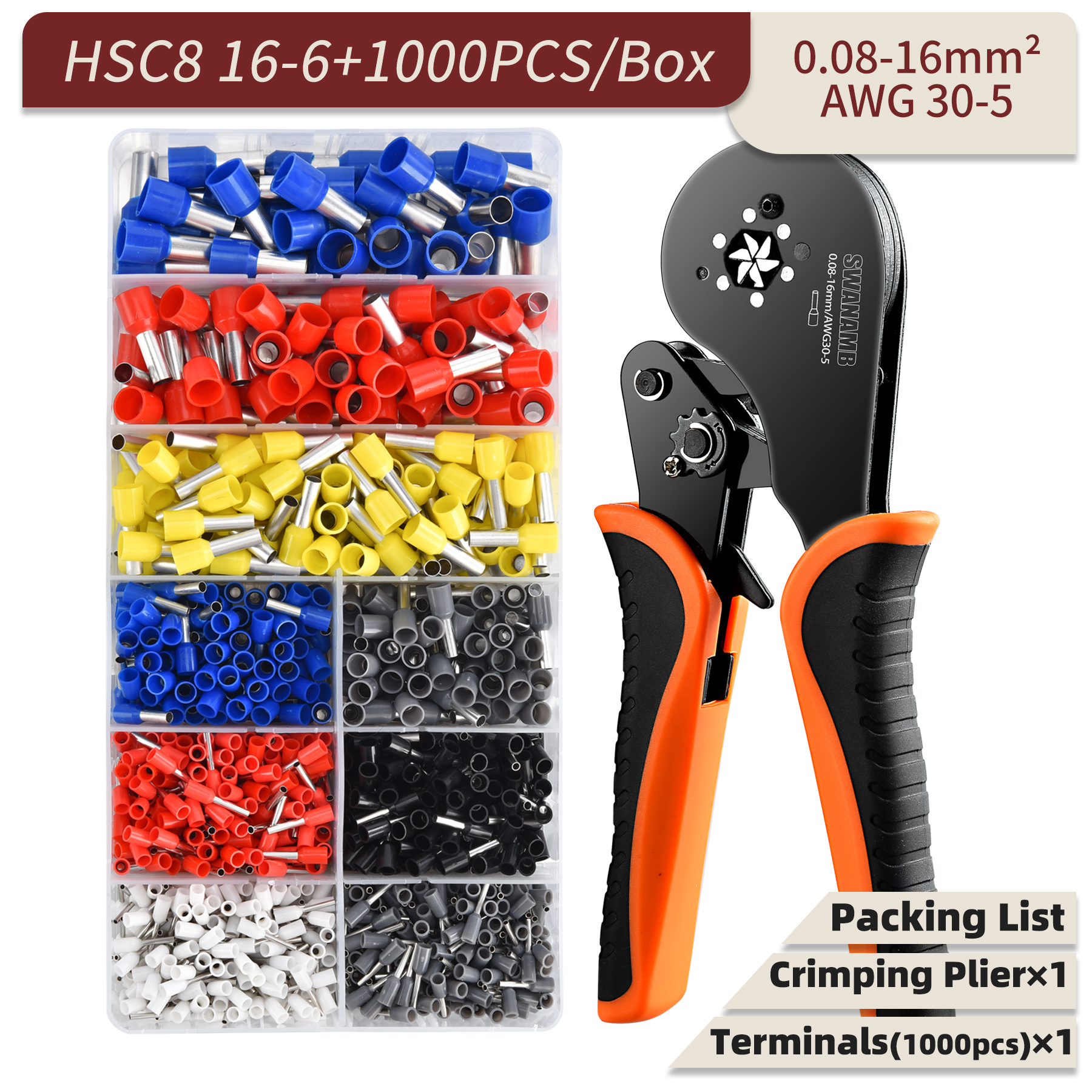 Ferrule Crimping Tool Kit, Ferrule Crimper Plier with 1200Pcs Wire Ferrules  Kit