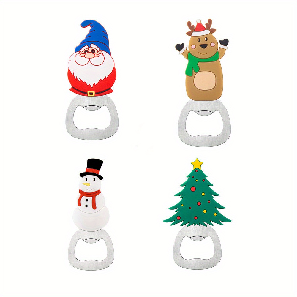 4pcs Xmas Tree Beer Bottle Opener Stainless Steel Multi-Function Silicone Grip