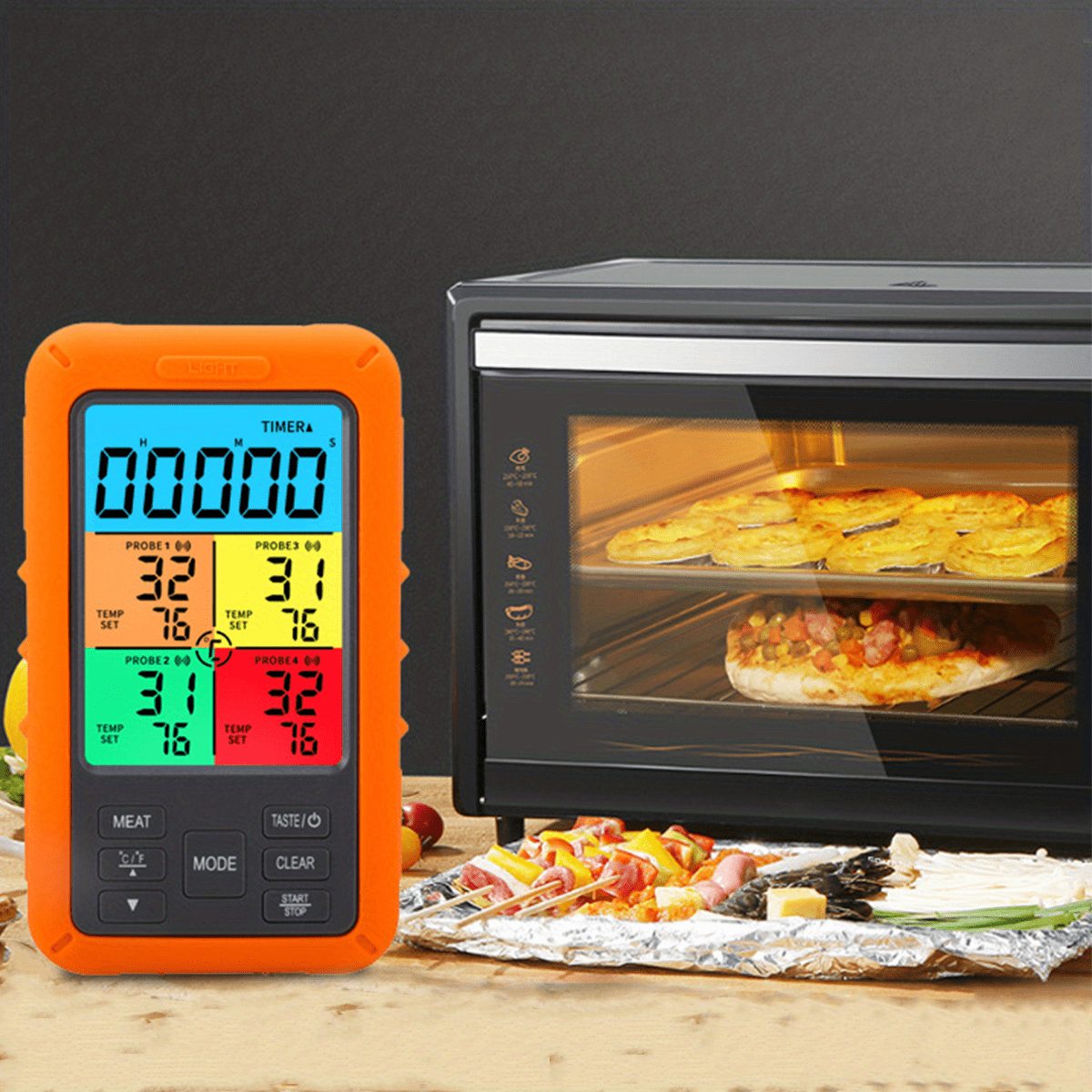 TS-TP40-B 4 Probes Digital Kitchen Oven Thermometer Timer Wireless