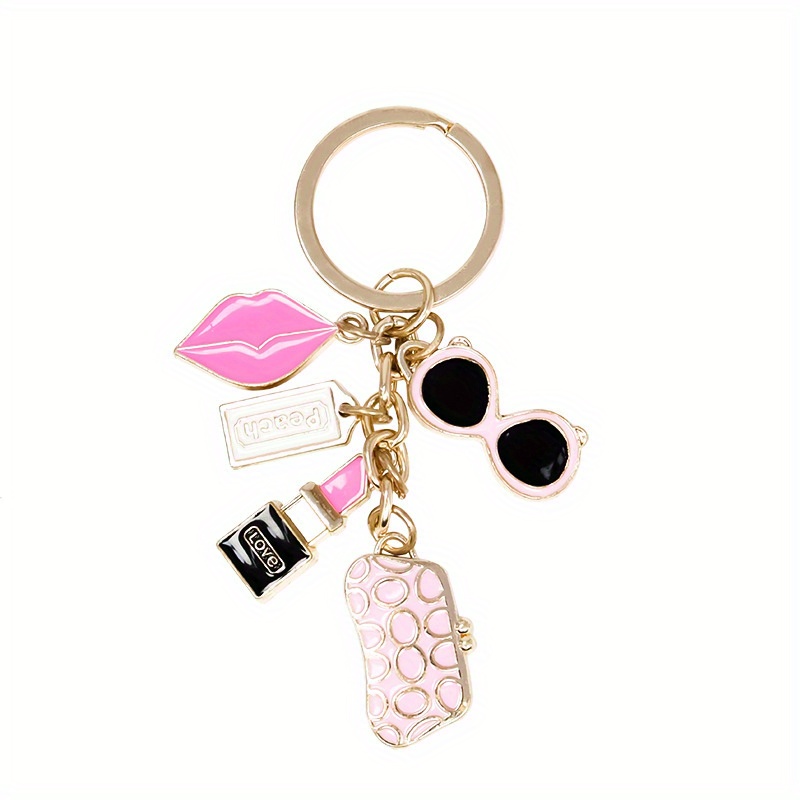 New Enamel Technology Kiss Lipstick, Glasses, Bag Design Keychain Pendant
