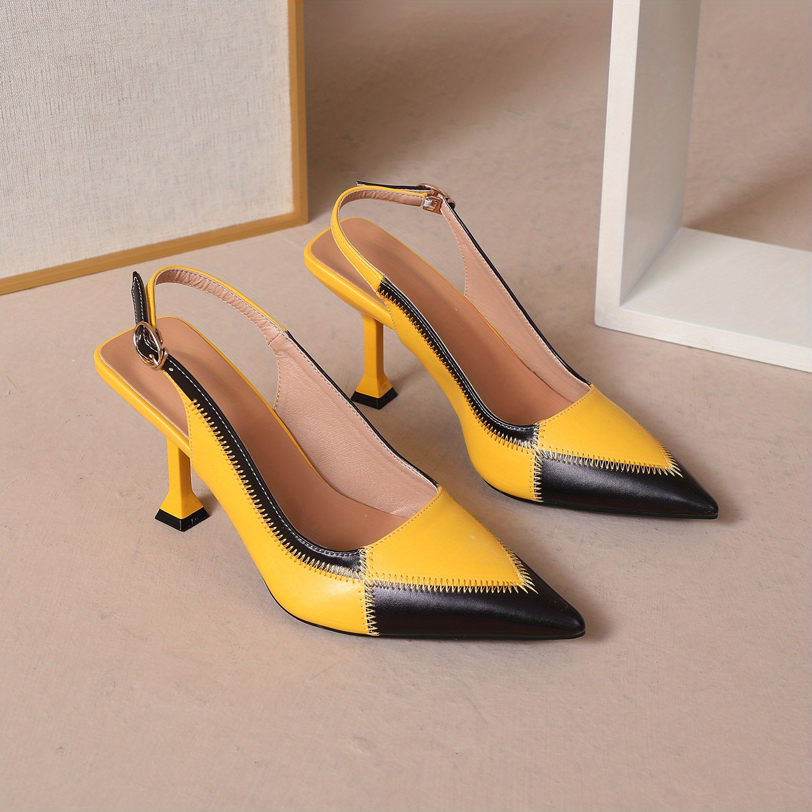 Colorblock splicing hollow on sale out buckled thin heels