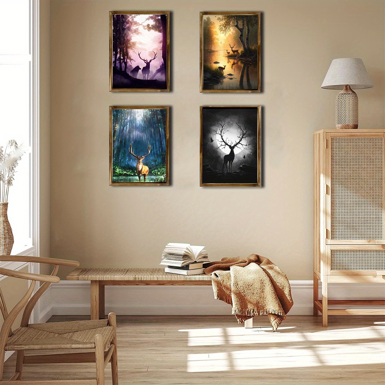 Composite Wood Frame Painting Animal Elk Wood Painting Happy