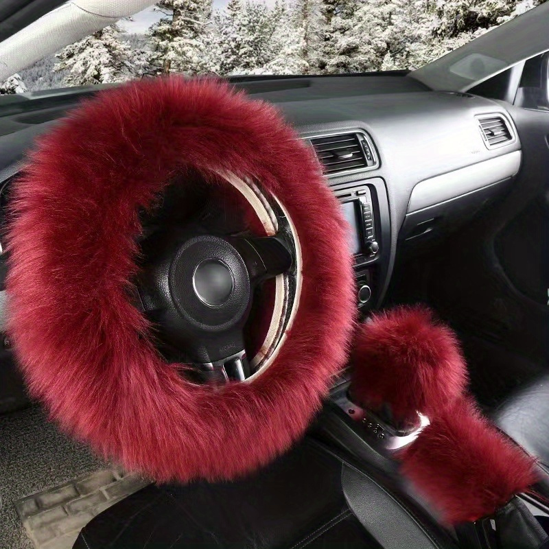 Winter Car Steering Wheel Cover 3pcs/Set Auto Car Steering Wheel Cover Long  Australian Wool Warm Fur Steering Wheel Cover