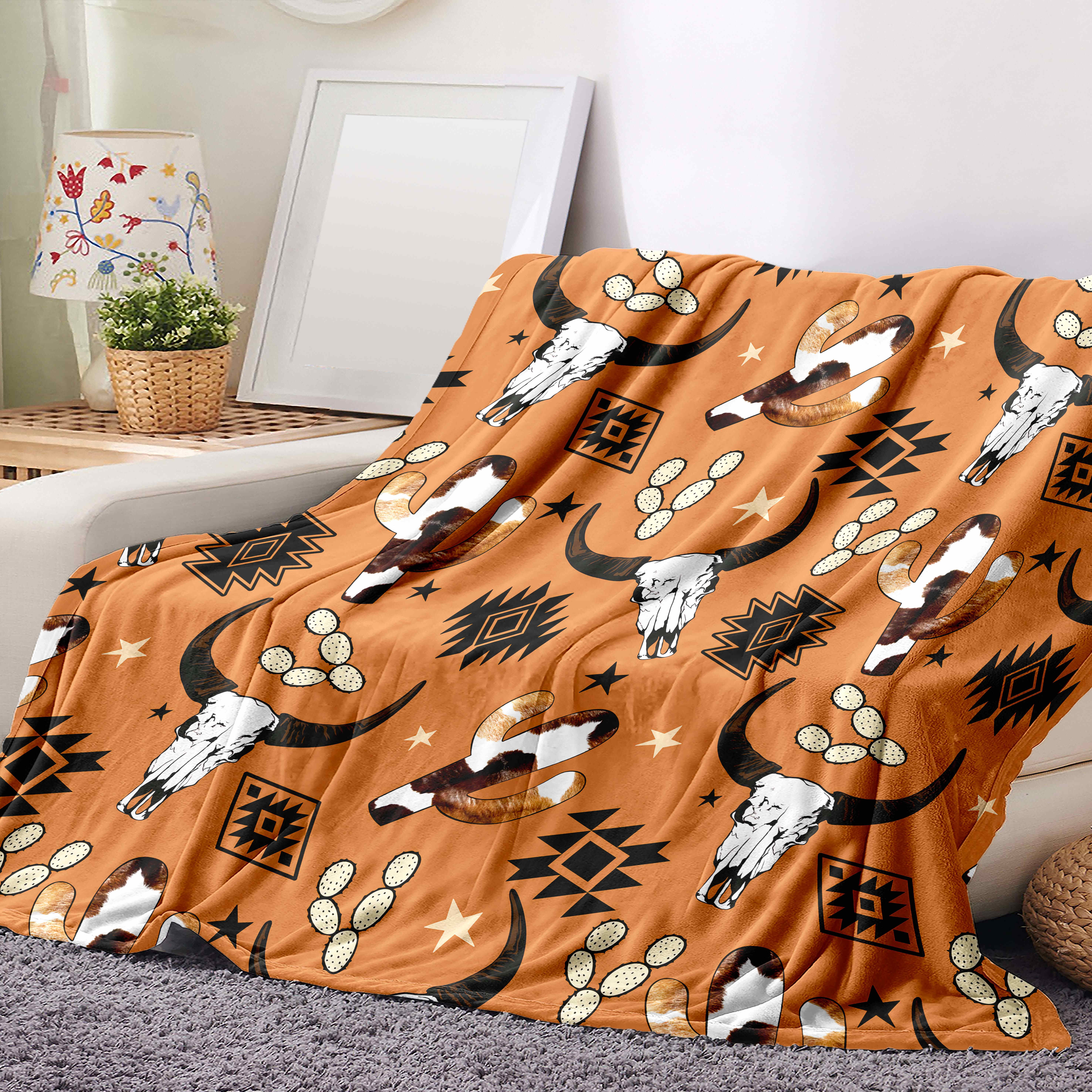 Rustic Flannel Blanket Farm Cow Head Print Pattern Small - Temu