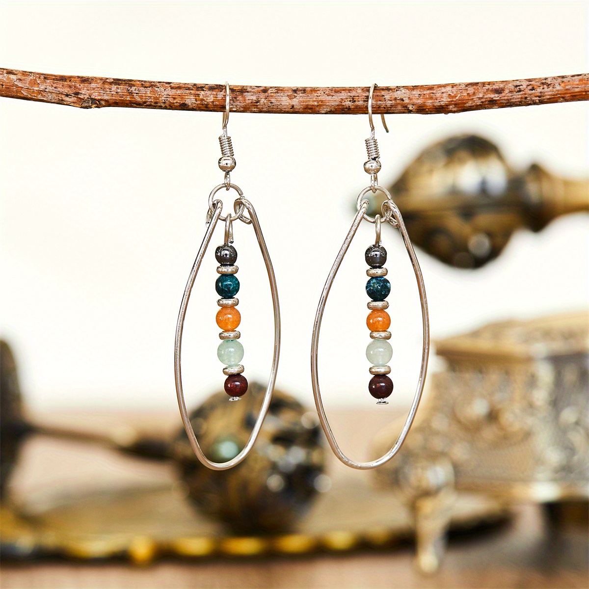 Silvery Bohemian Simple Beaded Drop Earrings Favor