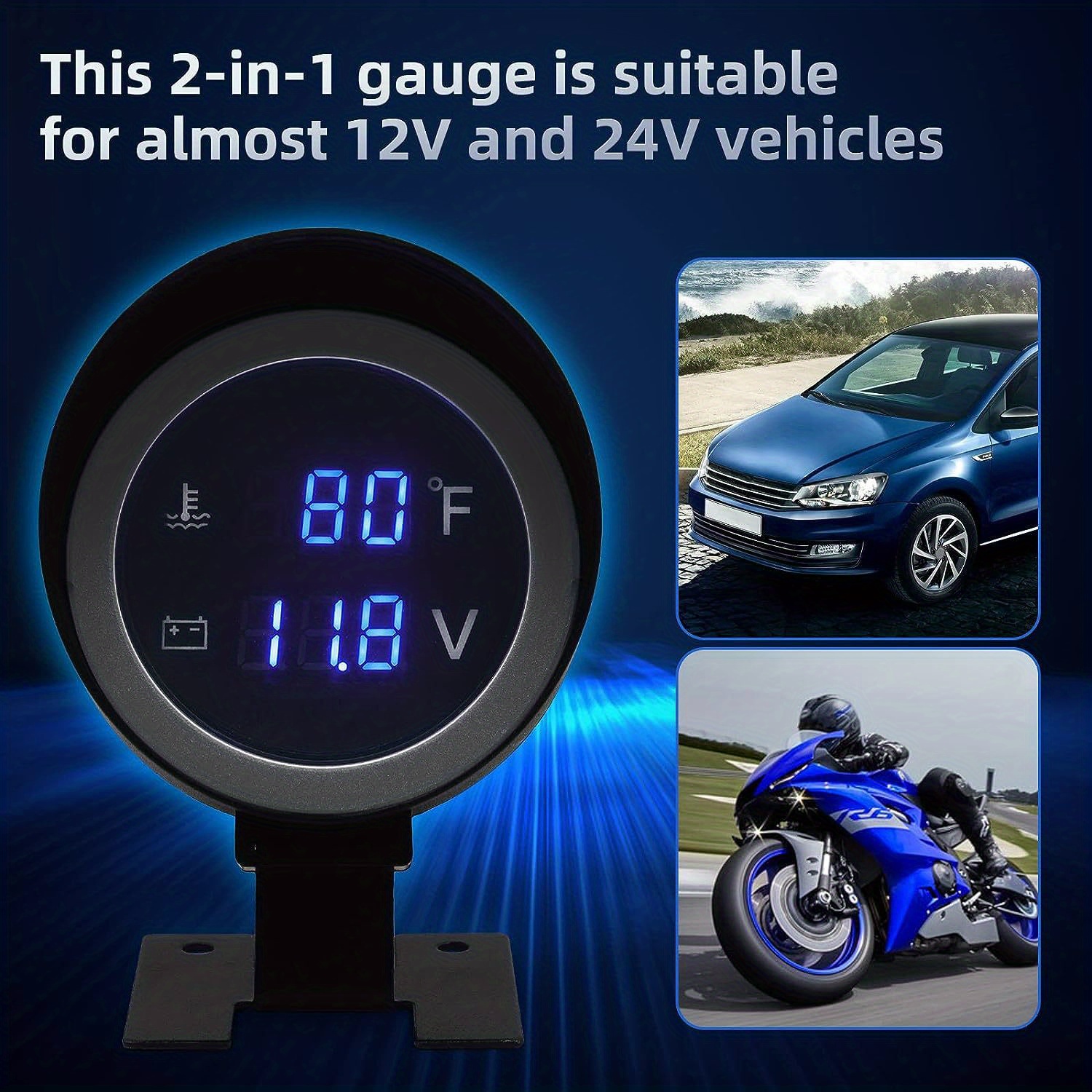 1 Universal Car Digital Gauge Water Temperature Voltage - Temu