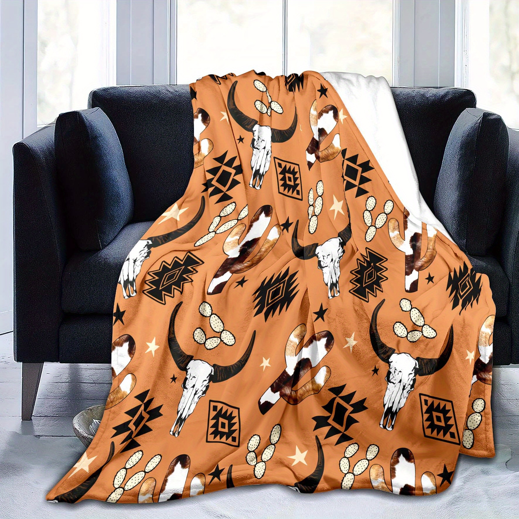 Rustic Flannel Blanket Farm Cow Head Print Pattern Small - Temu