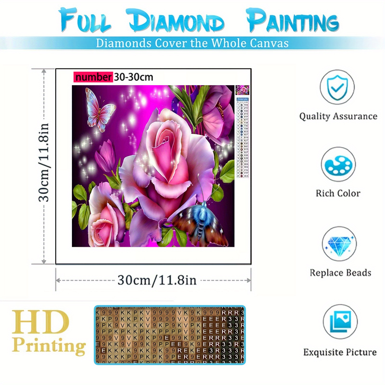 5D Diamond Painting Schmetterling - DIY Diamantbild Kit 30x40 Cm Für Erwachsene