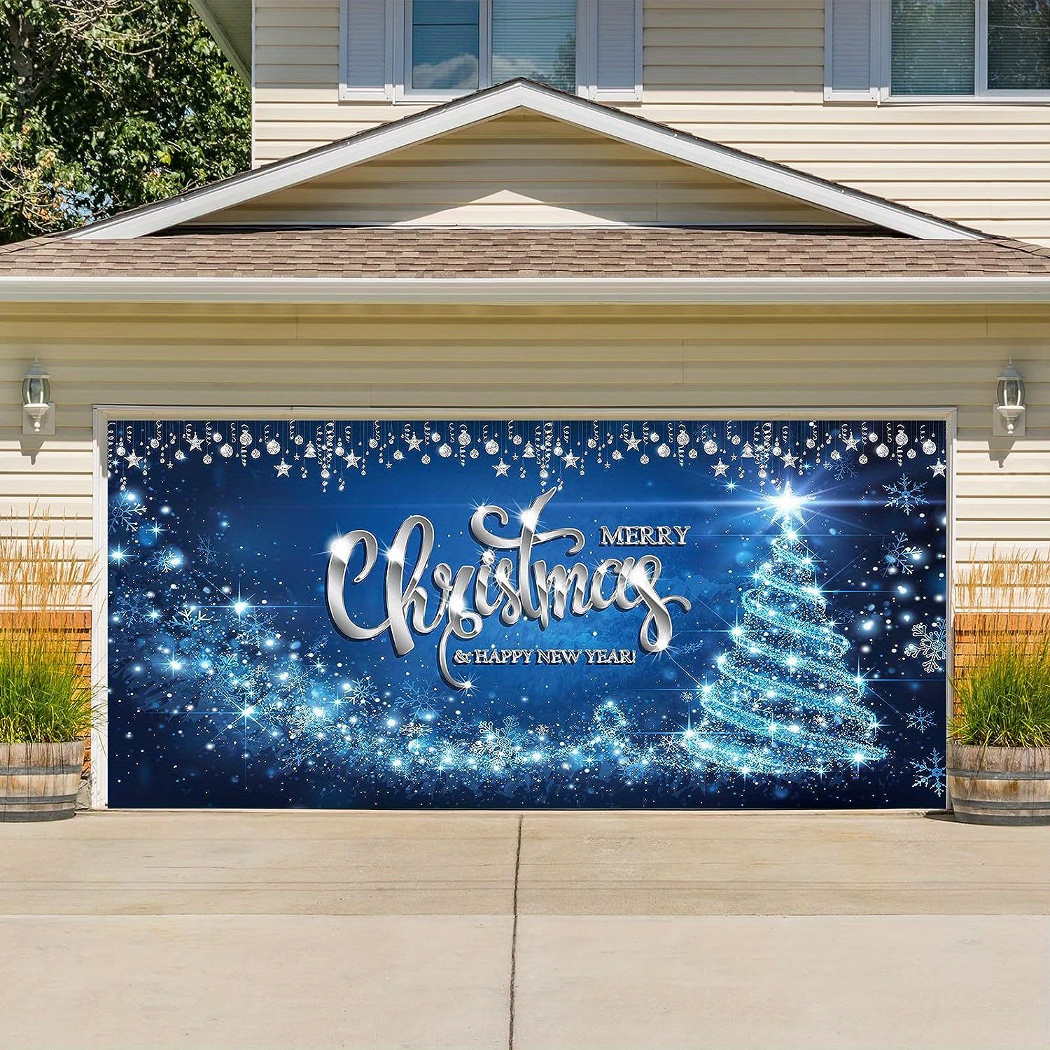 Christmas Garage Door Decorations Large Blue Xmas Garage - Temu