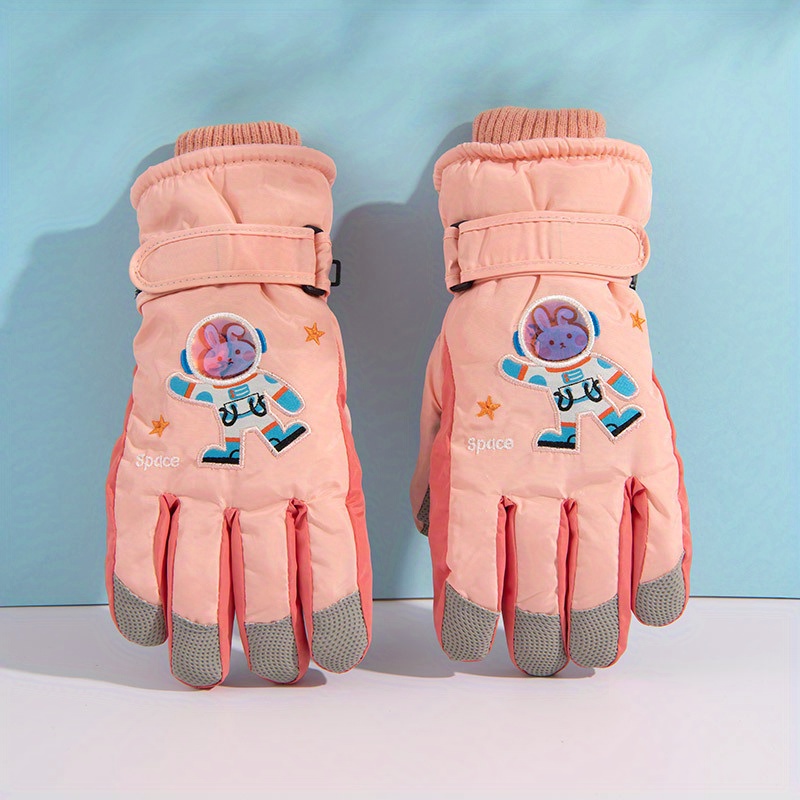 Astronaut Pattern Skiing Gloves Boys Girls Thickened - Temu