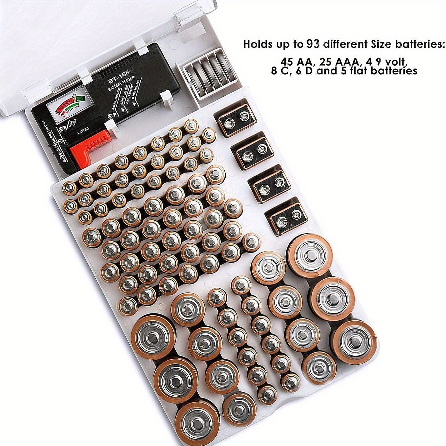 The Battery Organizer And Tester With Cover, Battery Storage Organizer And  Case, Holds 93 Batteries Of Various Sizes, Includes A Removable Battery  Tester - Temu Latvia