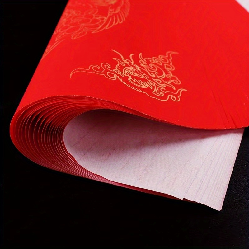 60 Sheets Chinese New Year Calligraphy Red Xuan Paper Blank Fu Character Paper, Size: 34x34cm