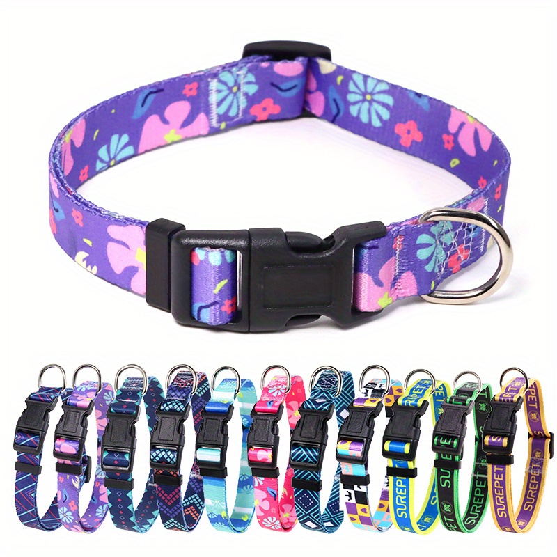 TEMU Collier pour Chien à Imprimé Floral Ajustable - Polyester Durable, Confortable pour Petites à Grandes Races
