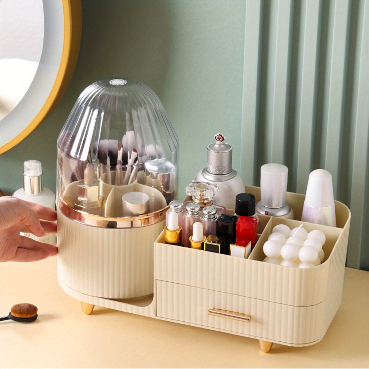 1 Organizer Per Trucchi Con Rotazione A 360°, Scatola Portaoggetti Per  Cosmetici Multi-griglia Con Coperchio E Cassetto, Scatola Per Trucchi Per