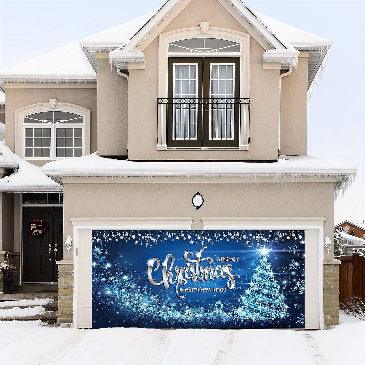 Christmas Garage Door Decorations Large Blue Xmas Garage - Temu