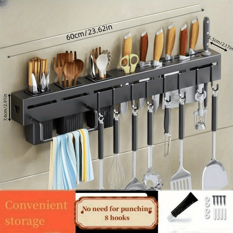Multifunctional Wall-mounted Spice Rack Kitchen Organizer Knife Shovel  Chopstick Spoon Shelves Aluminum Cutlery Holder cocina