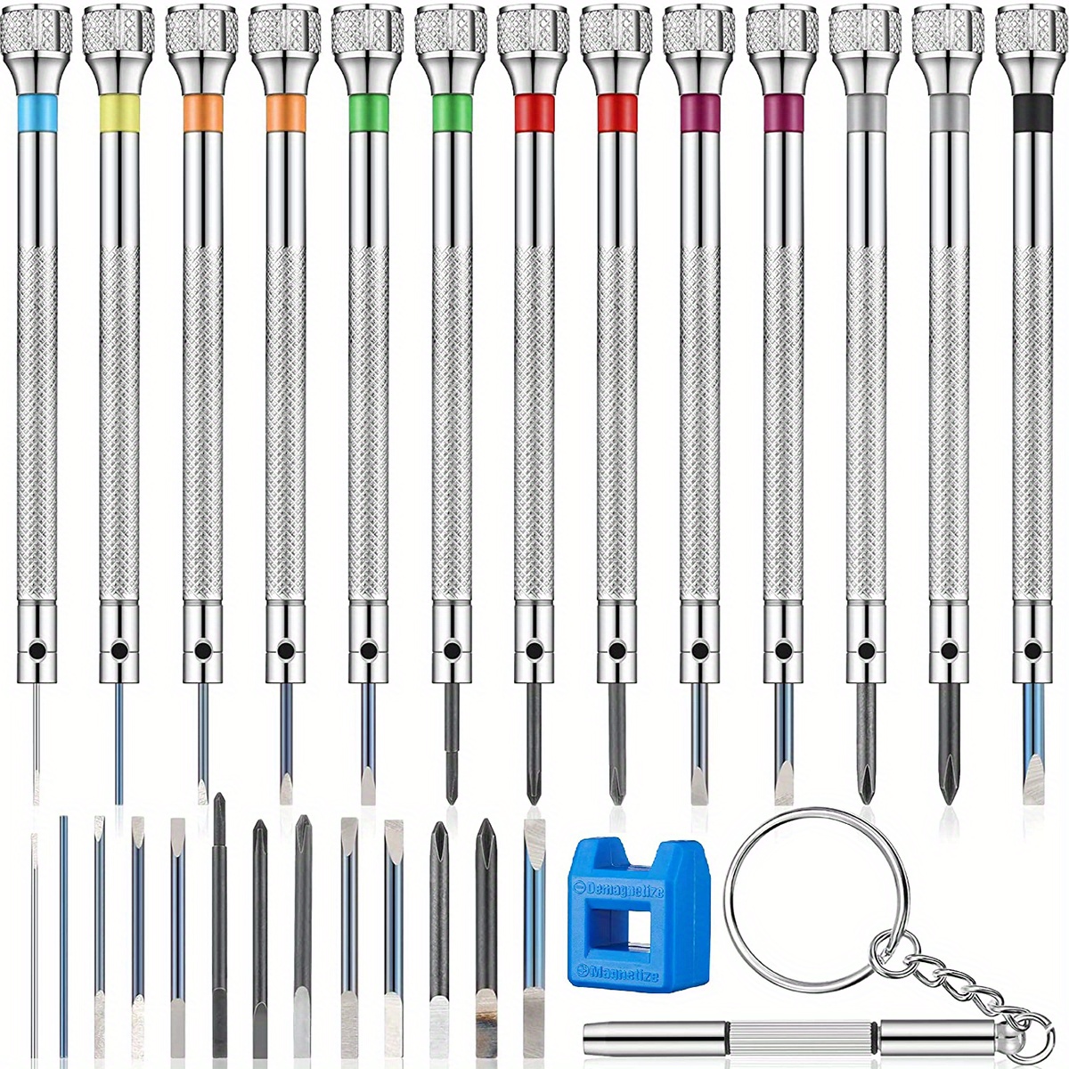 Image of 28pcs/ Screwdriver Set - 0.6-2.0mm High Hardness Steel, Phillips & , With , For Watch, Glasses, Jewelry, Electronics Repair