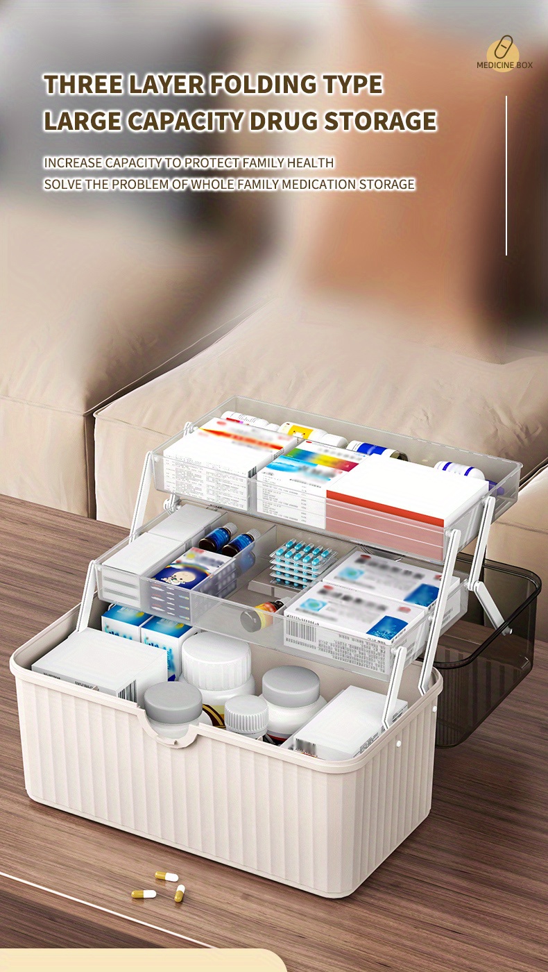 Three-layer Folding Medicine Box, Household Large-capacity Multi-layer Medicine  Box, Medical Storage Medicine Box. 