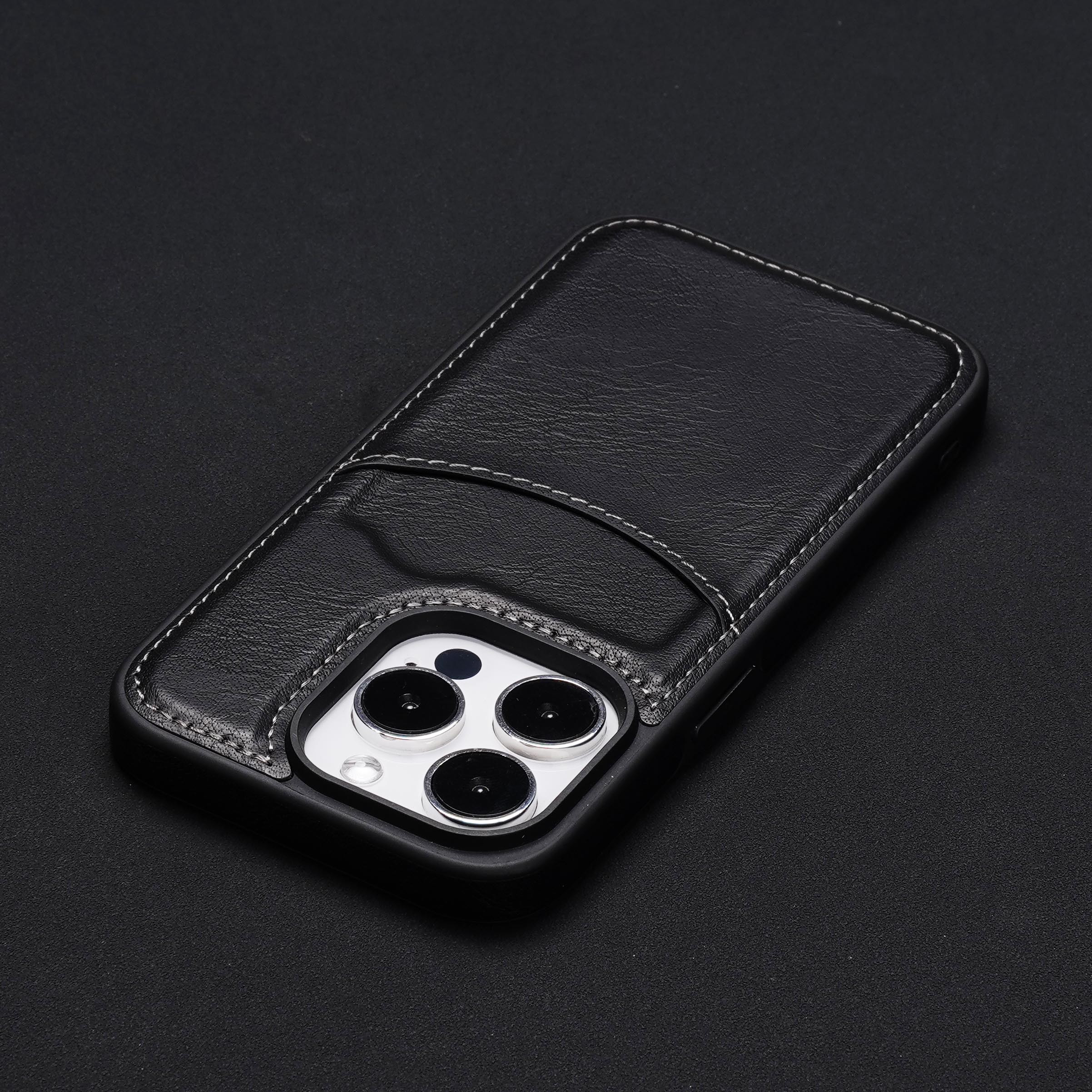 Fashion Black Leather Card Holder Wallet Phone Case for iPhone 11