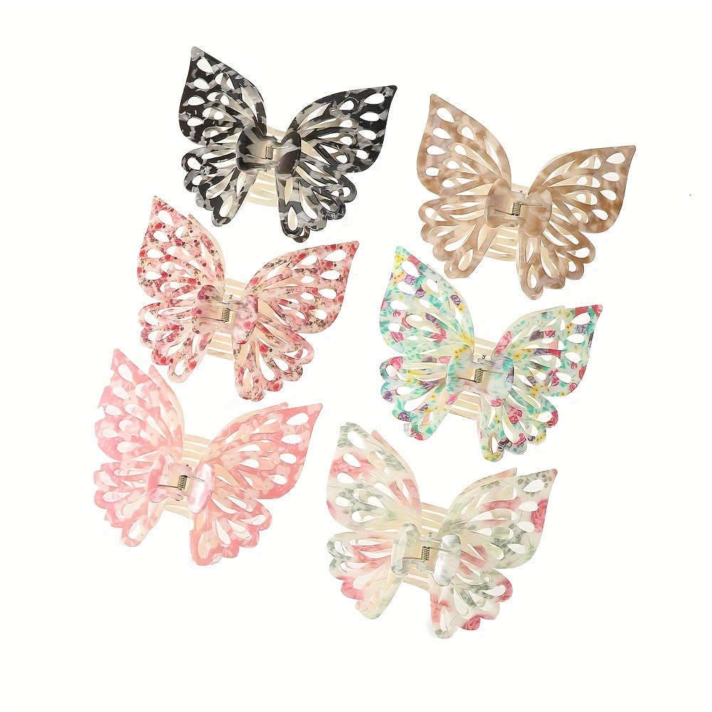 

Oversized Print Shark Clip Double Layers Hollow Butterfly Ponytail Grab Clip Back Head Half Up Hair Clip