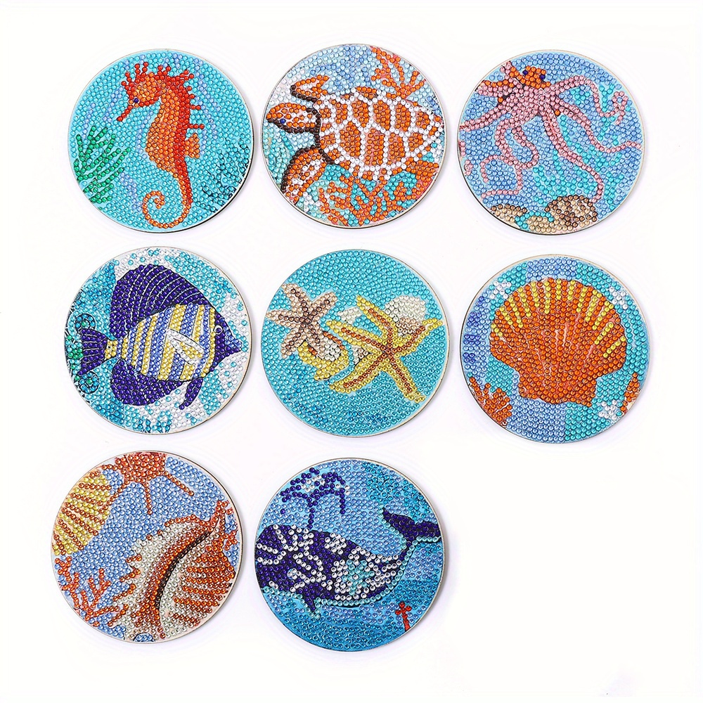 8pcs Ocean Diamond Painting Coasters, Diy Marine Life Coaster