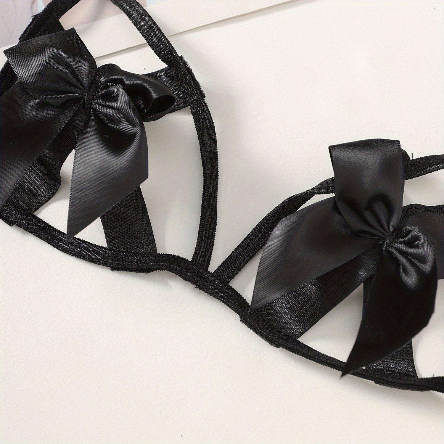 Women's Sexy Lingerie Sexy Underwear Bow-knot Decoration Sexy Underwear  Three-point Hollow Temptation Hanging Neck Sexy Suit (Black Small)