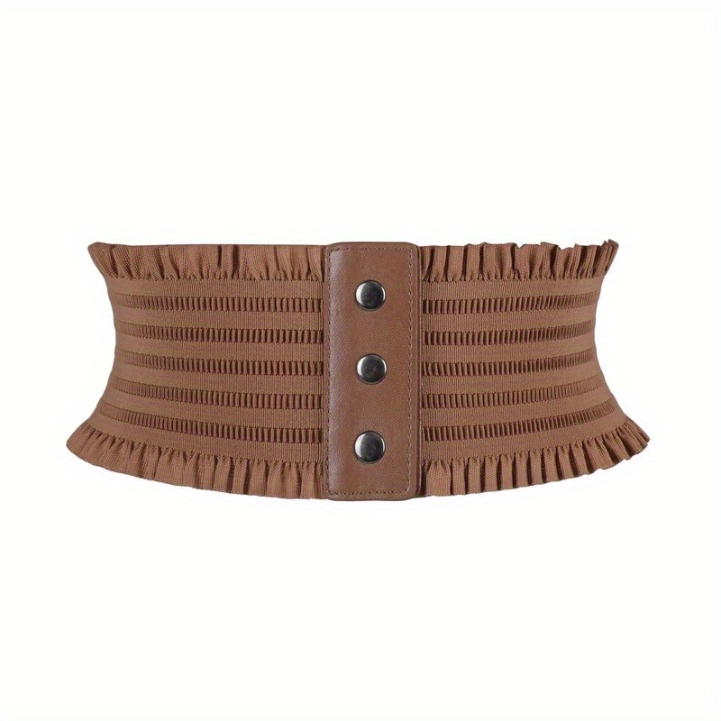 A Versatile And Stylish Wide Elastic Waist Belt For Women, With Skirts And Shirts To Create A Fitted Look